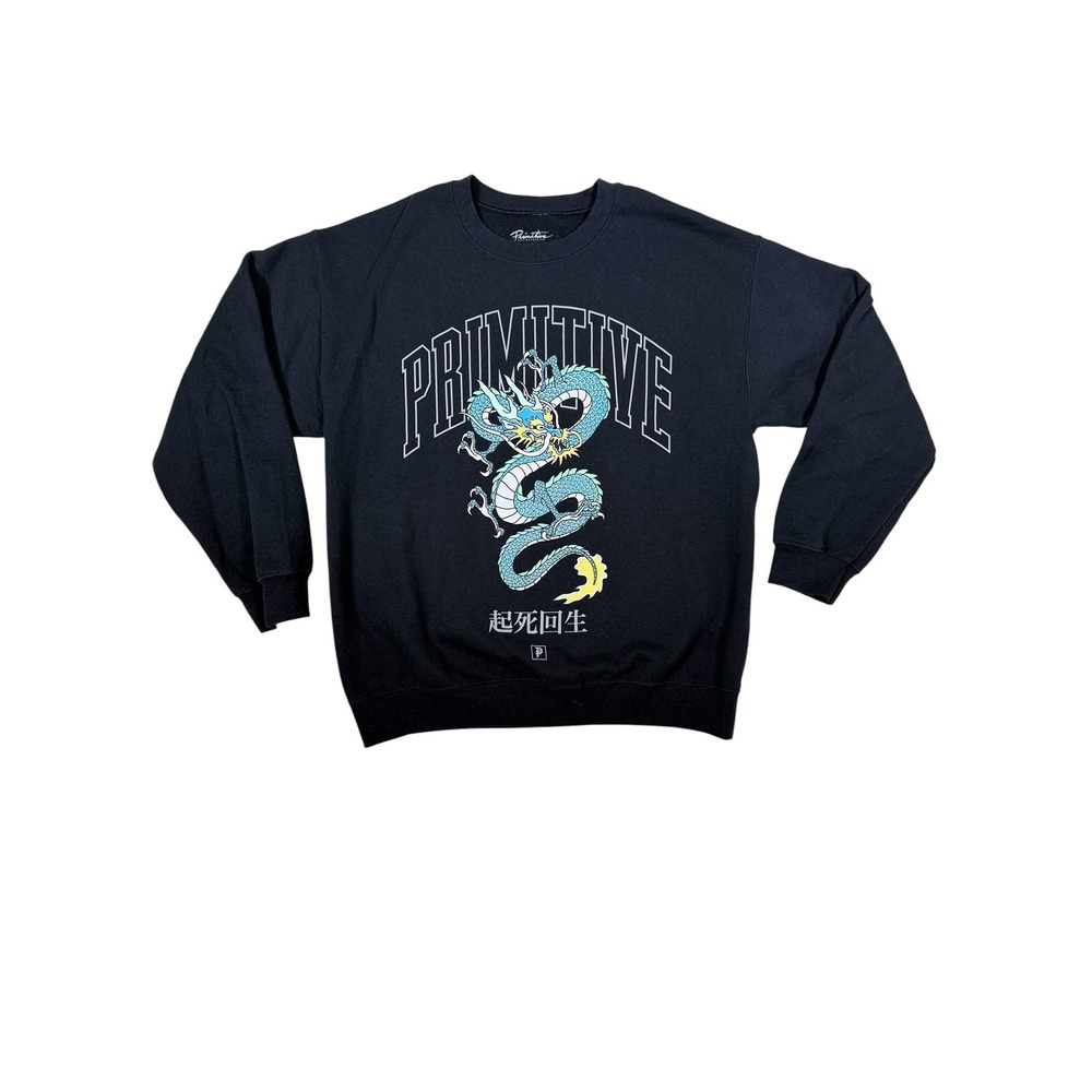 Primitive Skateboarding Black Dragon Graphic Crewneck L Sweatshirt Japanese Text